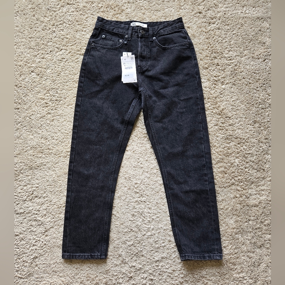 Zara 1985 Slim Crop Jeans Womens 29 Gray Button Fly